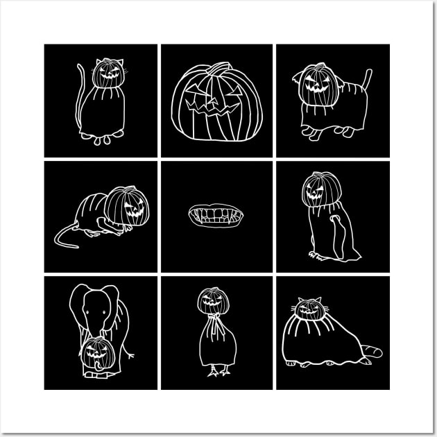 Halloween Horror Cute Animals Pumpkin Costume Wall Art by ellenhenryart